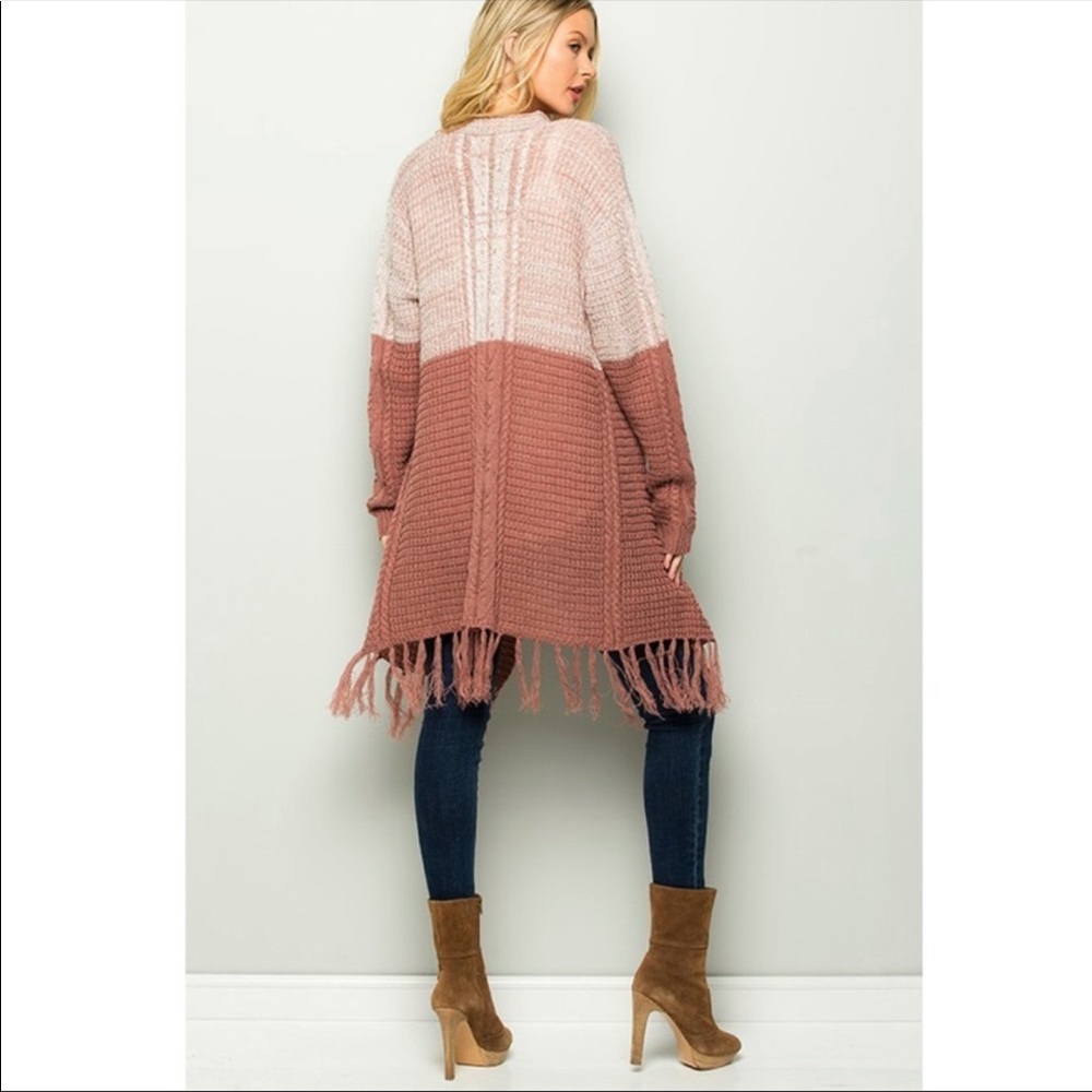 Mauve Color Block Fringe Cardigan - Picture 4 of 5